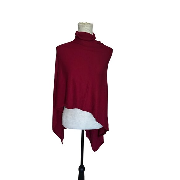 Kerisma Burgundy Asymmetrical Poncho O/S Cashmere Blend Womens Knit Wrap Poncho - Picture 2 of 7